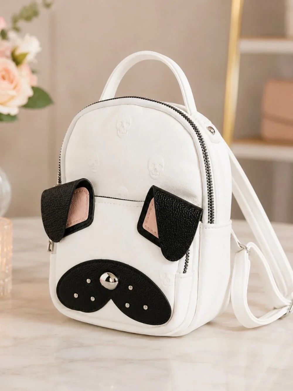 Betsey Johnson Pug Dog Mini Backpack Cream Black 3D Ears NWT